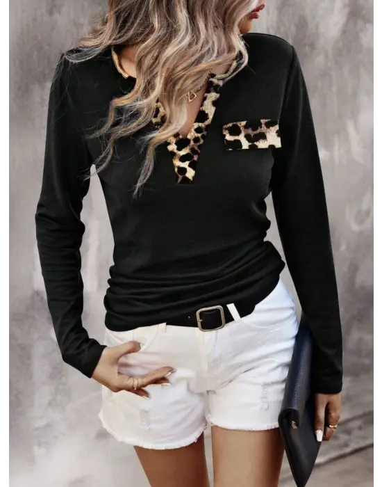 Kadın Uzun Kollu V Yakalı Kaşkorse Bluz