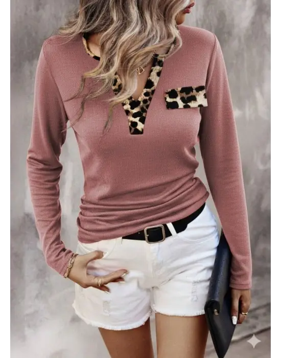 Kadın Uzun Kollu V Yakalı Kaşkorse Bluz