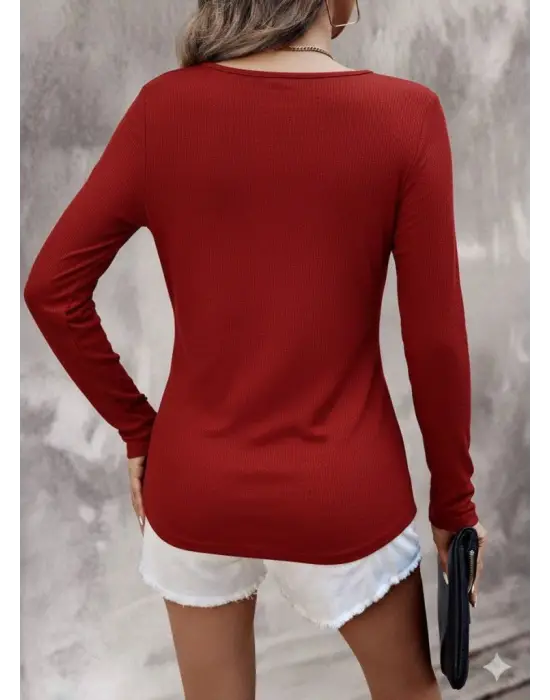 Kadın Uzun Kollu V Yakalı Kaşkorse Bluz