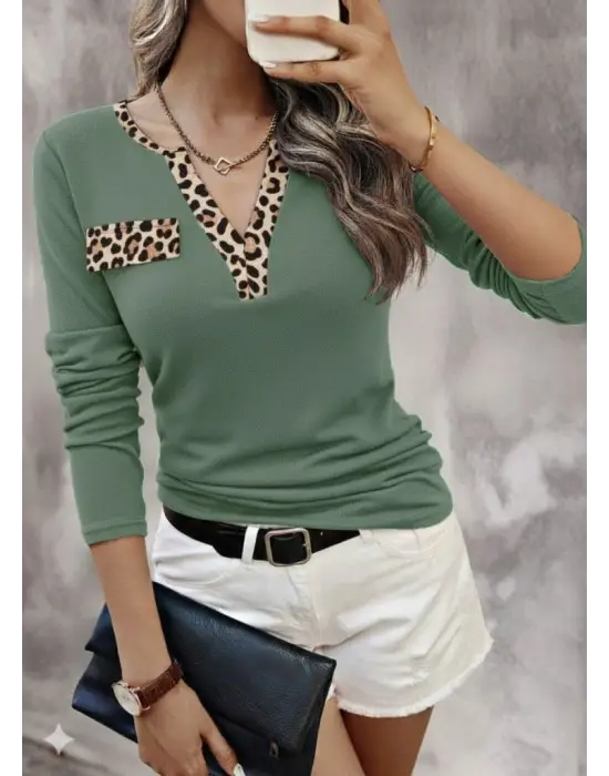 Kadın Uzun Kollu V Yakalı Kaşkorse Bluz