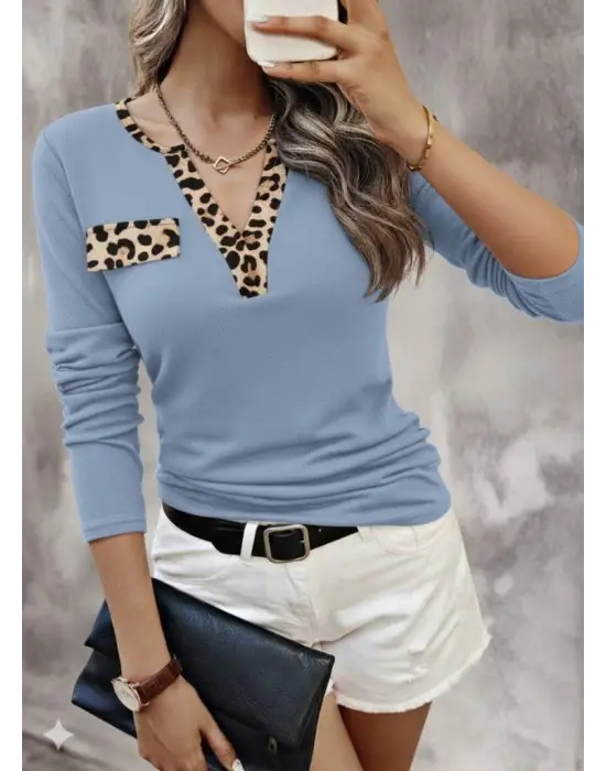 Kadın Uzun Kollu V Yakalı Kaşkorse Bluz