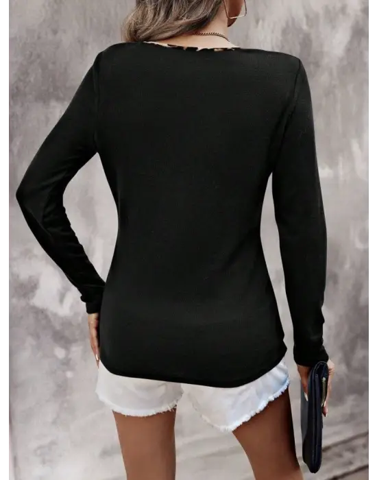 Kadın Uzun Kollu V Yakalı Kaşkorse Bluz