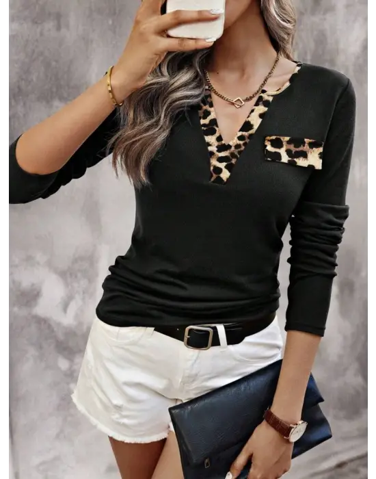 Kadın Uzun Kollu V Yakalı Kaşkorse Bluz