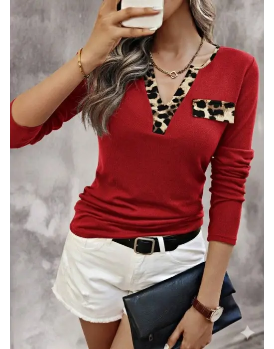 Kadın Uzun Kollu V Yakalı Kaşkorse Bluz