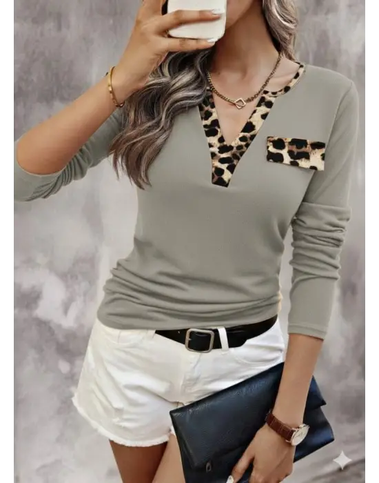 Kadın Uzun Kollu V Yakalı Kaşkorse Bluz