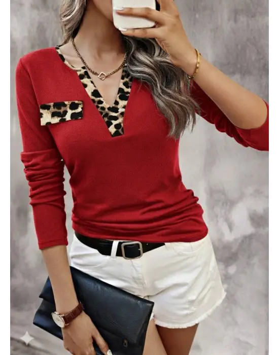 Kadın Uzun Kollu V Yakalı Kaşkorse Bluz