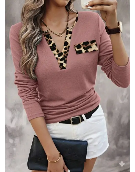 Kadın Uzun Kollu V Yakalı Kaşkorse Bluz
