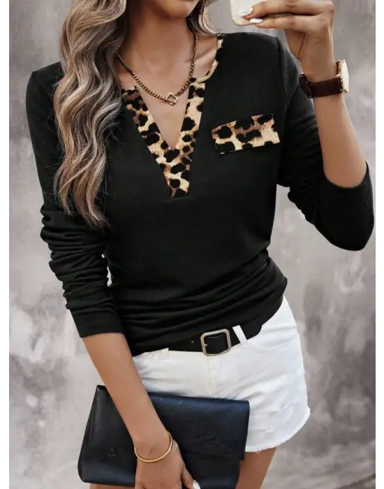 Kadın Uzun Kollu V Yakalı Kaşkorse Bluz