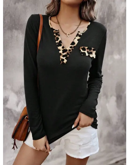 Kadın Uzun Kollu V Yakalı Kaşkorse Bluz