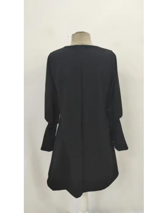 Kadın Uzun Kollu V Yakalı Kısa Ithal Krep Elbise