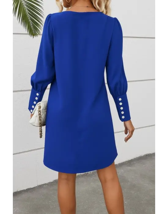 Kadın Uzun Kollu V Yakalı Kısa Ithal Krep Elbise