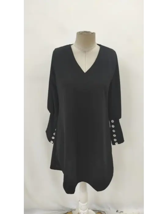 Kadın Uzun Kollu V Yakalı Kısa Ithal Krep Elbise