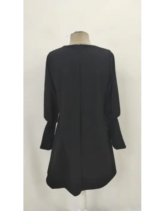 Kadın Uzun Kollu V Yakalı Kısa Ithal Krep Elbise