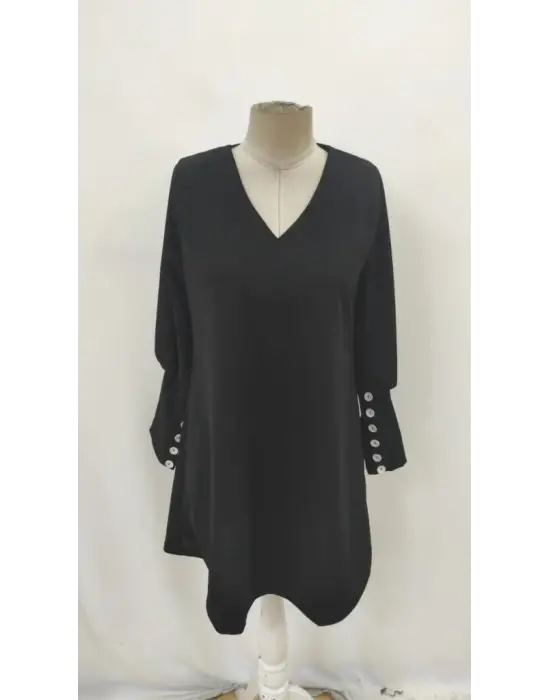 Kadın Uzun Kollu V Yakalı Kısa Ithal Krep Elbise