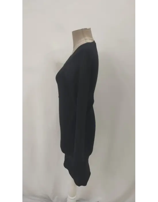 Kadın Uzun Kollu V Yakalı Kısa Kaşkorse Elbise