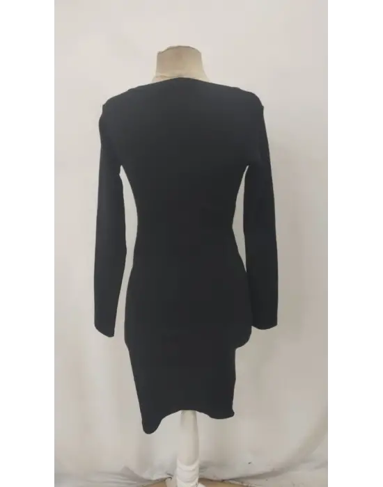 Kadın Uzun Kollu V Yakalı Kısa Kaşkorse Elbise