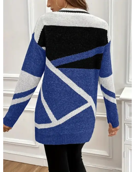 Omarı Uzun Kollu V Yakalı Kısa Elbise