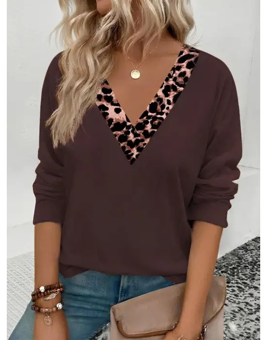 Trend Leopar Detaylı Viskon Bluz