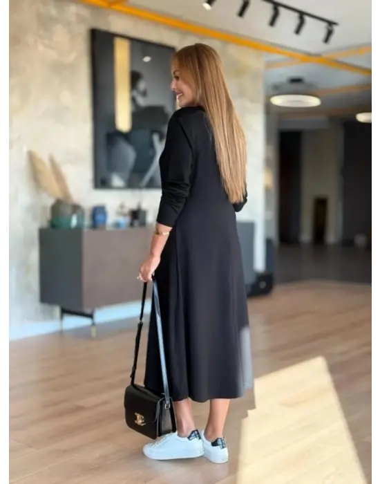 Modern V Yakalı Midi Elbise