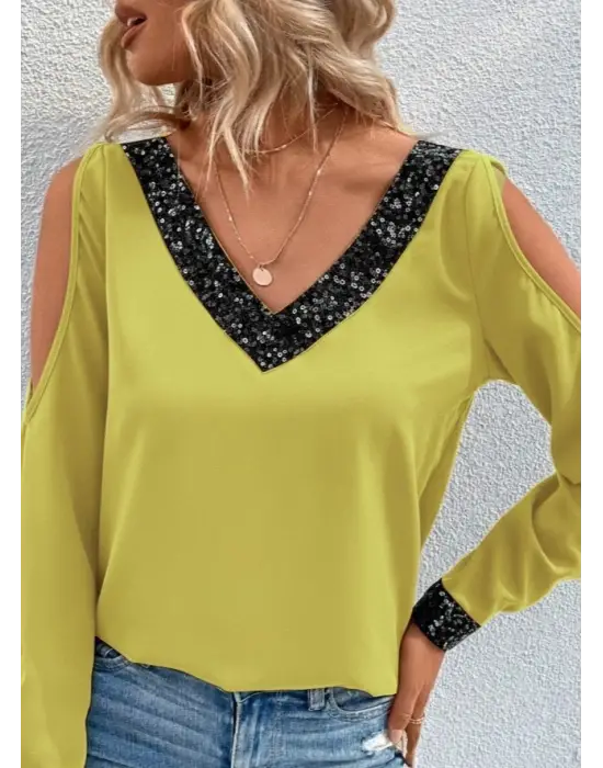 Zarif V Yakalı Sandy Bluz