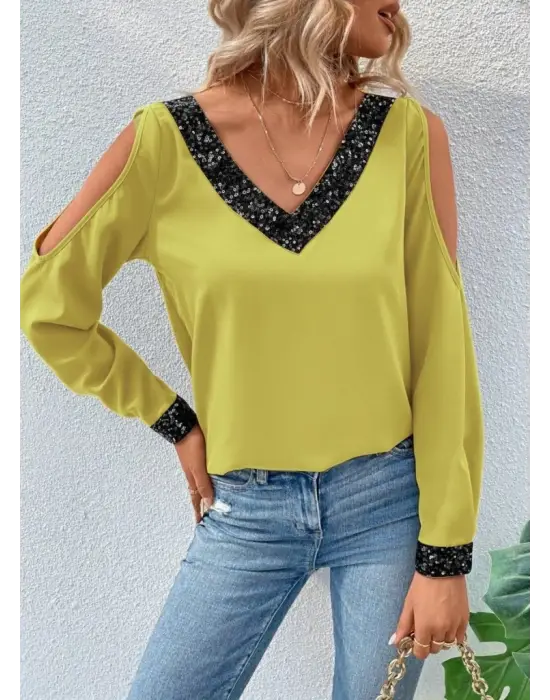 Zarif V Yakalı Sandy Bluz