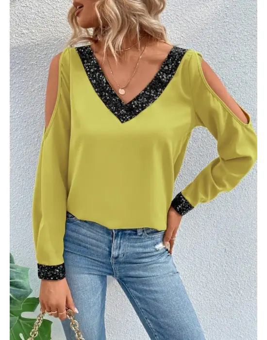 Zarif V Yakalı Sandy Bluz