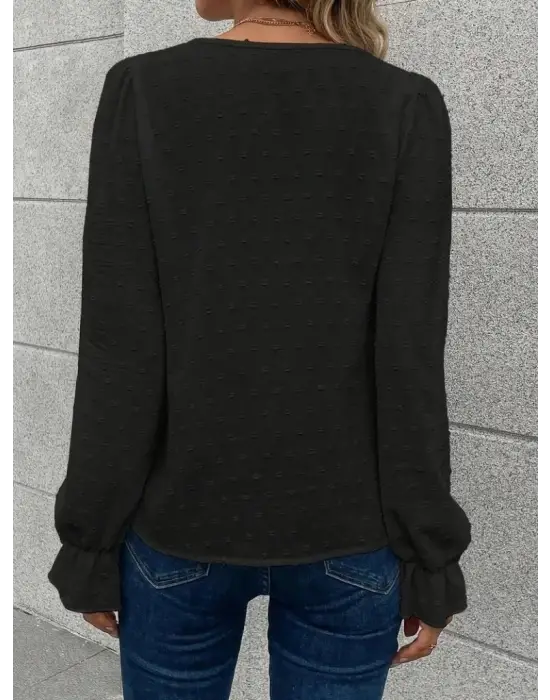 Kadın Uzun Kollu V Yakalı önden Düğmeli Bluz