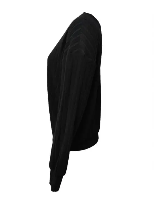 Kadın Uzun Kollu V Yakalı Pencere Sırt Dantel Detaylı Kalın Fitilli Kaşkorse Bluz