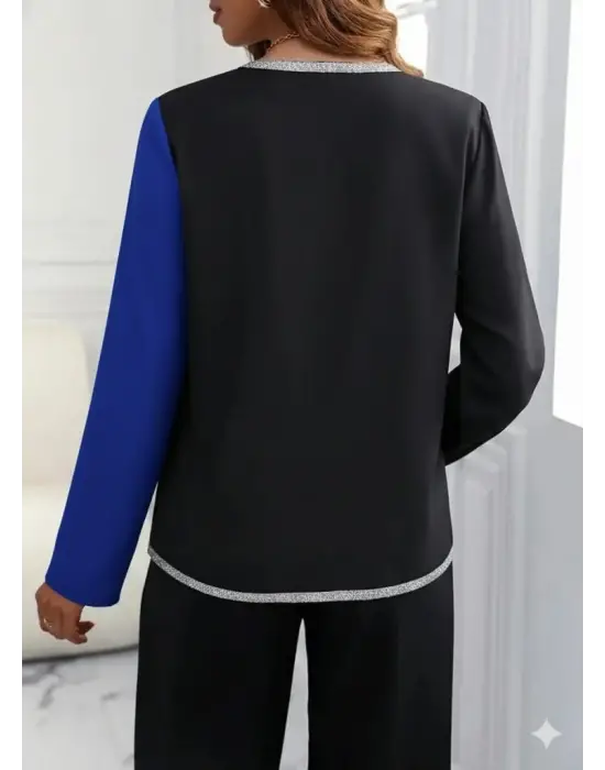 Kadın Uzun Kollu V Yakalı Pul Payet Işlemeli Ithal Krep Bluz