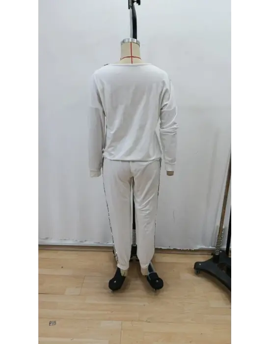 Kadın Uzun Kollu V Yakalı Pulpayetli Viskon Iki Iplik Bluz Ve Pantolon