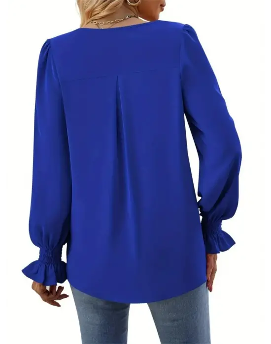 Kadın Uzun Kollu V Yakalı Salaş Ithal Krep Bluz