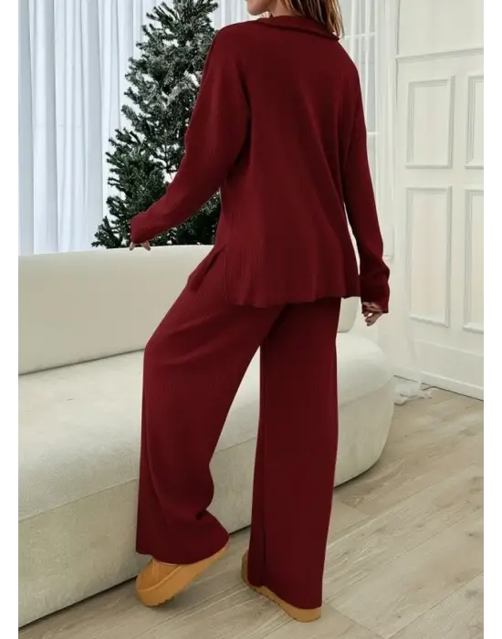 Şık Kadın V Yakalı Kaşkorse İkili Takım