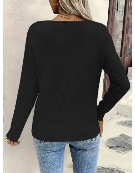 Kadın Uzun Kollu V Yakalı Triko Bluz