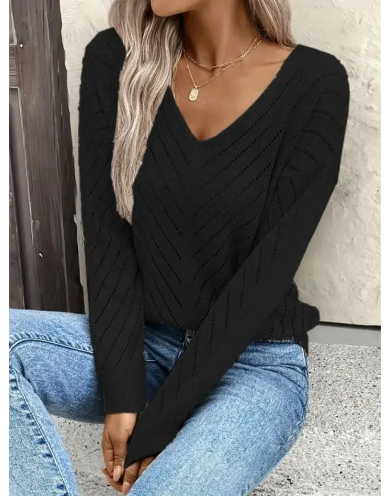 Kadın Uzun Kollu V Yakalı Triko Bluz