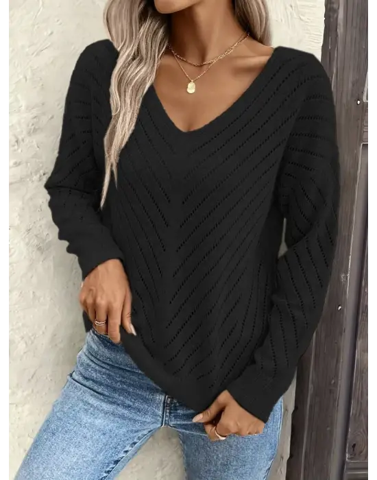Kadın Uzun Kollu V Yakalı Triko Bluz