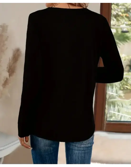 Kadın Uzun Kollu V Yakalı Viskon Bluz