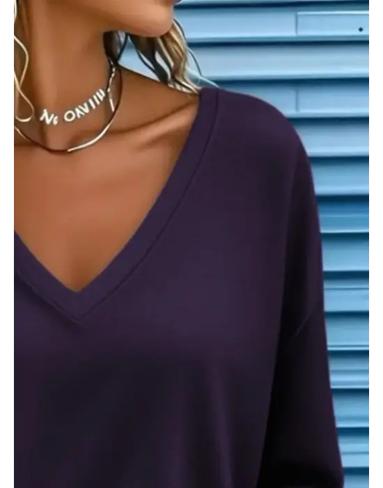 Kadın Uzun Kollu V Yakalı Viskon Iki Iplik Bluz