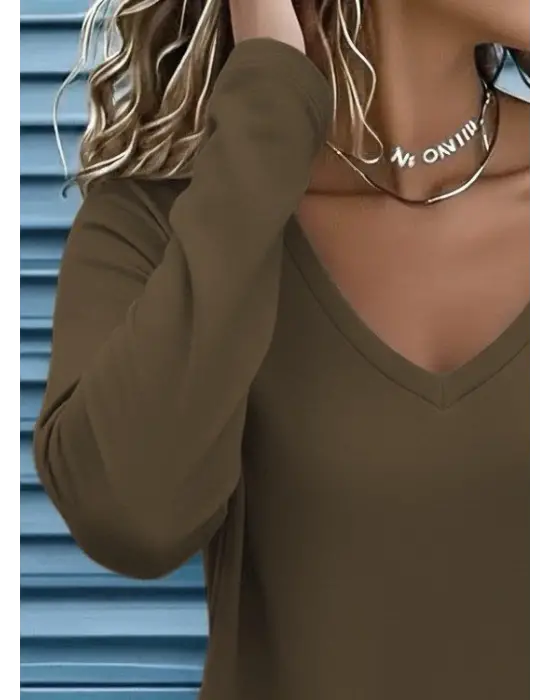 Kadın Uzun Kollu V Yakalı Viskon Iki Iplik Bluz