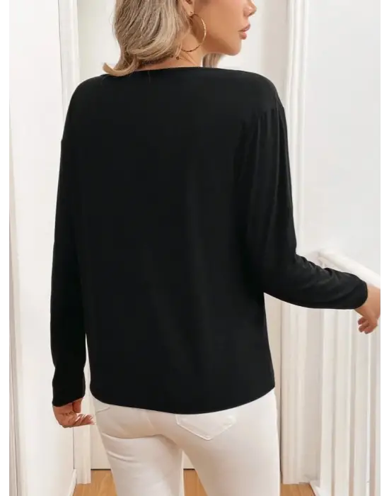 Kadın Uzun Kollu V Yakalı Viskon Iki Iplik Bluz