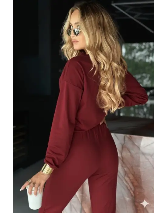 Kadın Uzun Kollu V Yakalı Viskon Iki Iplik Bluz Ve Pantolon Ikili Takım