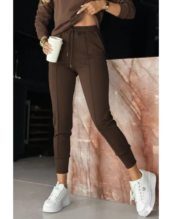 Kadın Uzun Kollu V Yakalı Viskon Iki Iplik Bluz Ve Pantolon Ikili Takım