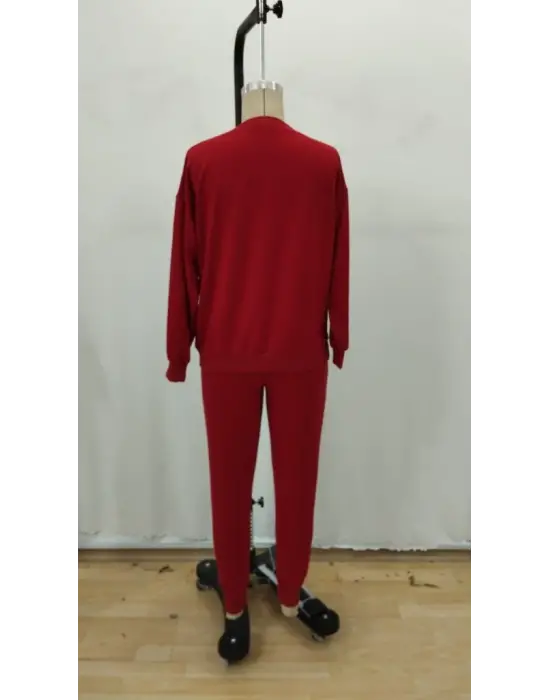 Kadın Uzun Kollu V Yakalı Viskon Iki Iplik Bluz Ve Pantolon Ikili Takım