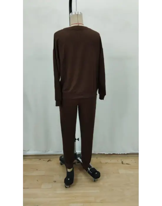 Kadın Uzun Kollu V Yakalı Viskon Iki Iplik Bluz Ve Pantolon Ikili Takım