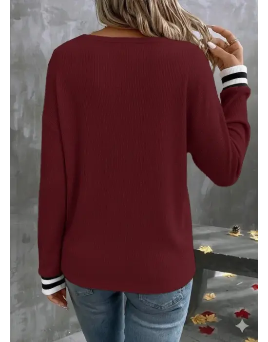 Kadın Uzun Kollu V Yakalı Waffle Bluz