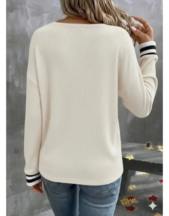 Kadın Uzun Kollu V Yakalı Waffle Bluz