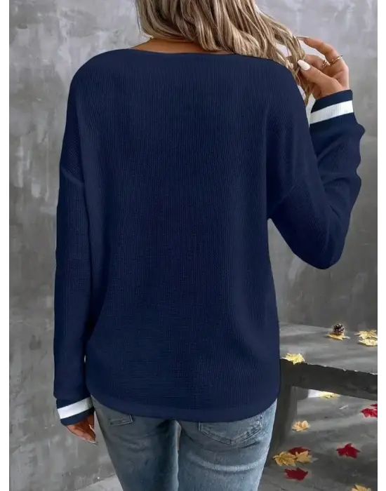 Kadın Uzun Kollu V Yakalı Waffle Bluz