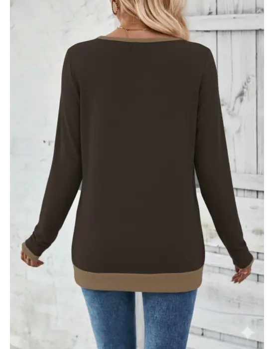 Kadın Uzun Kollu V Yakalı Yandan Düğmeli Yün Viskon Bluz