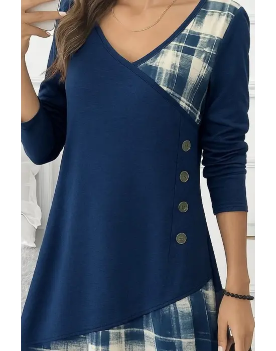 Kadın Uzun Kollu V Yakalı Yün Viskon Ve Desenli Süprem Elbise