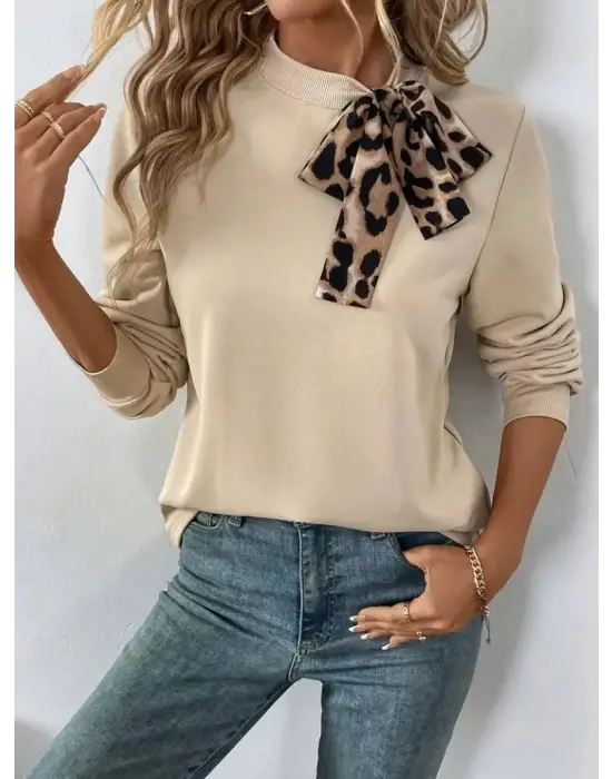 Kadın Uzun Kollu Yakadan Bağlamalı Viskon Iki Iplik Bluz