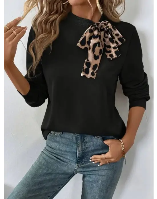 Kadın Uzun Kollu Yakadan Bağlamalı Viskon Iki Iplik Bluz